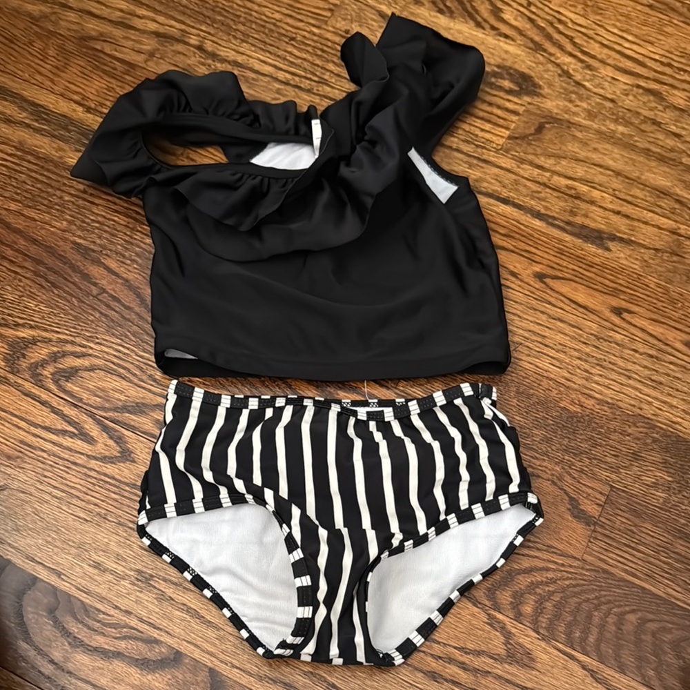 Ruffle Butts Black and White Bikini with Ruffled Top